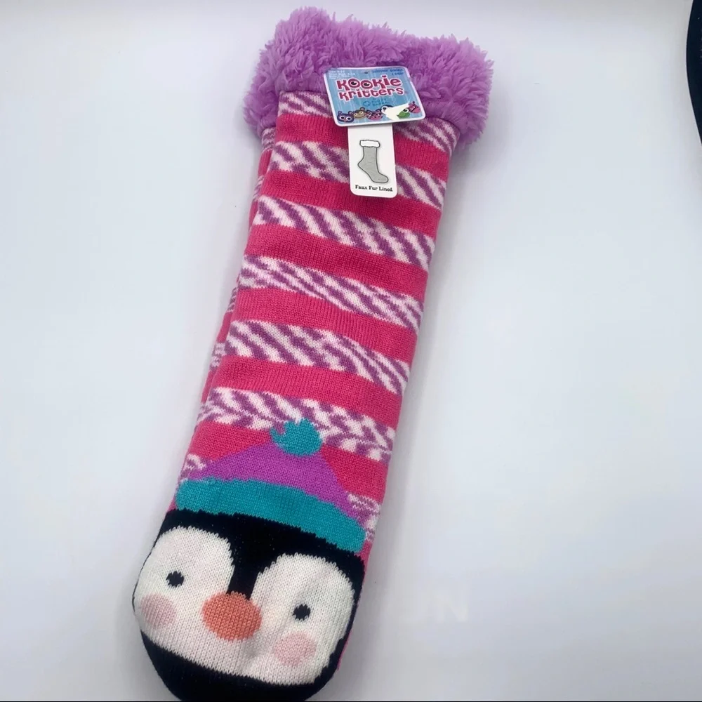 NWT Penguin Cozy Kookie Kritters Slipper Socks Toddler Girls 4-10